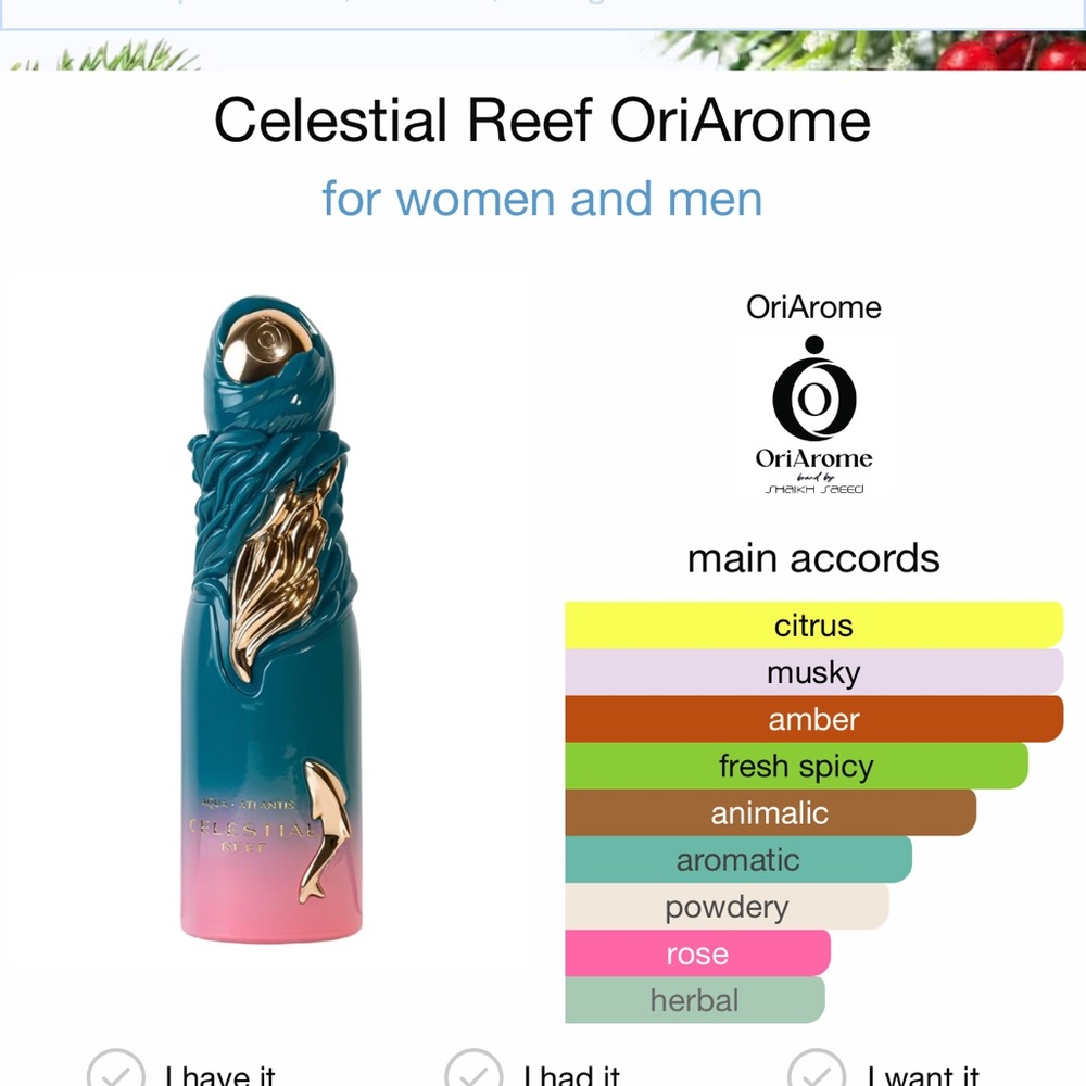 Celestial Reef OriArome Perfume 3.4 of oz